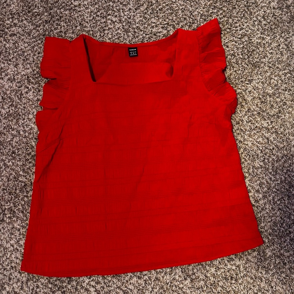 SHEIN Bold Red Ruffled Blouse